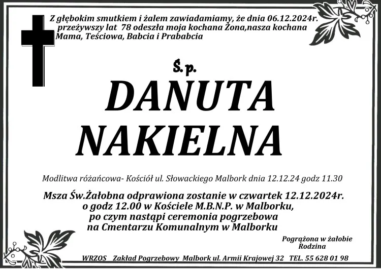 Zmarła Danuta Nakielna. Żyła 78 lat.