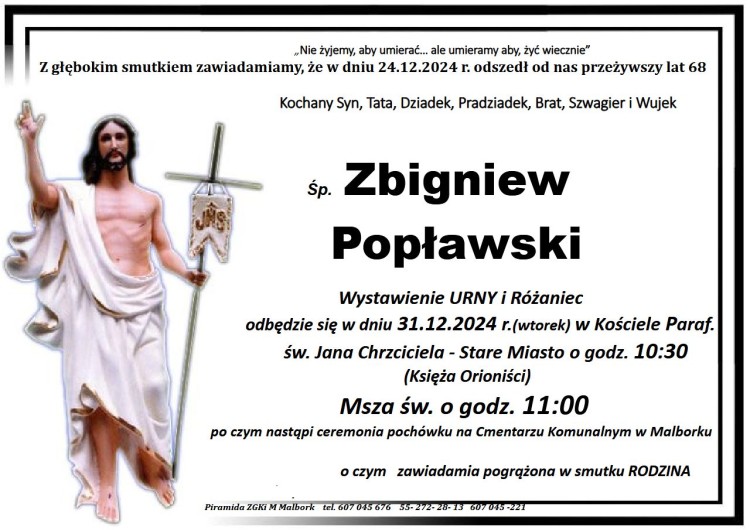 Zmarł Zbigniew Popławski. Miał 68 lat.