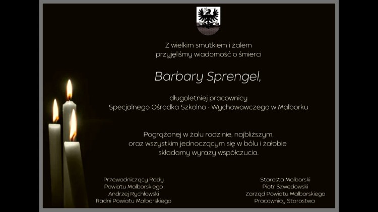 Kondolencje Zarządu Powiatu Malborskiego, Rady Powiatu Malborskiego i…