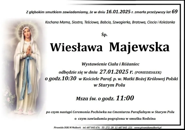 Zmarła Wiesława Majewska. Miała 69 lat.