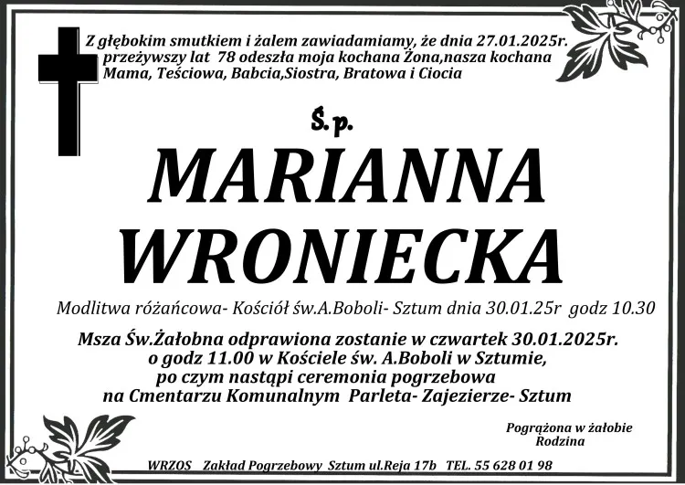 Zmarła Marianna Wroniecka. Miała 78 lat.