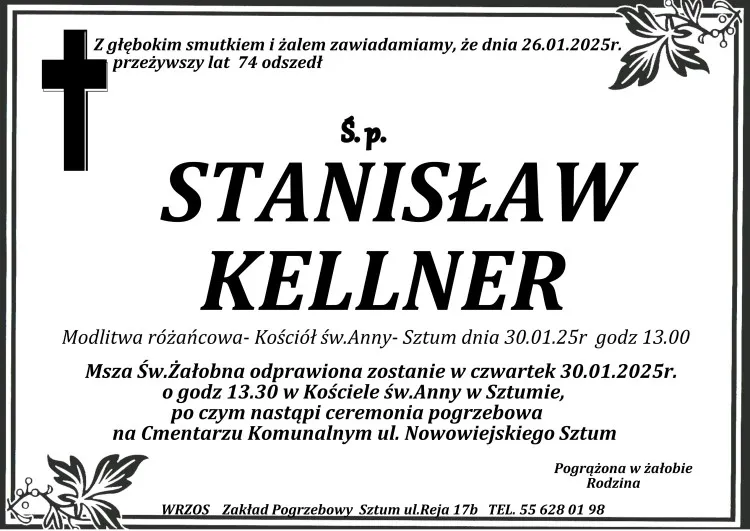 Zmarł Stanisław Kellner. Żył 74 lata. 