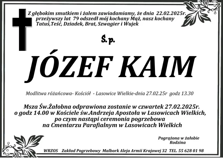 Zmarł Józef Kaim. Miał 79 lat.