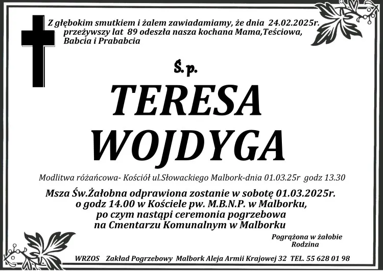 Zmarła Teresa Wojdyga. Żyła 89 lat.