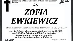 Zmarła Zofia Ewkiewicz. Miała 85 lat.