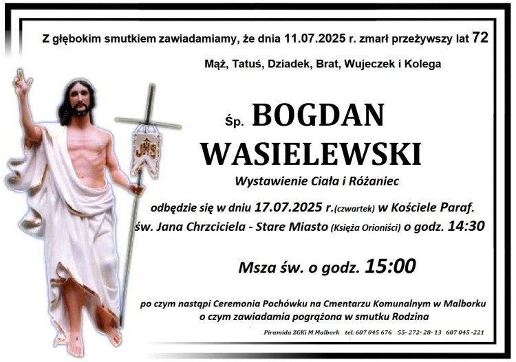 Zmarł Bogdan Wasielewski. Żył 72 lata.