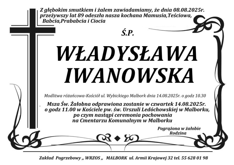 Zmarła Władysława Iwanowska. Miała 89 lat.