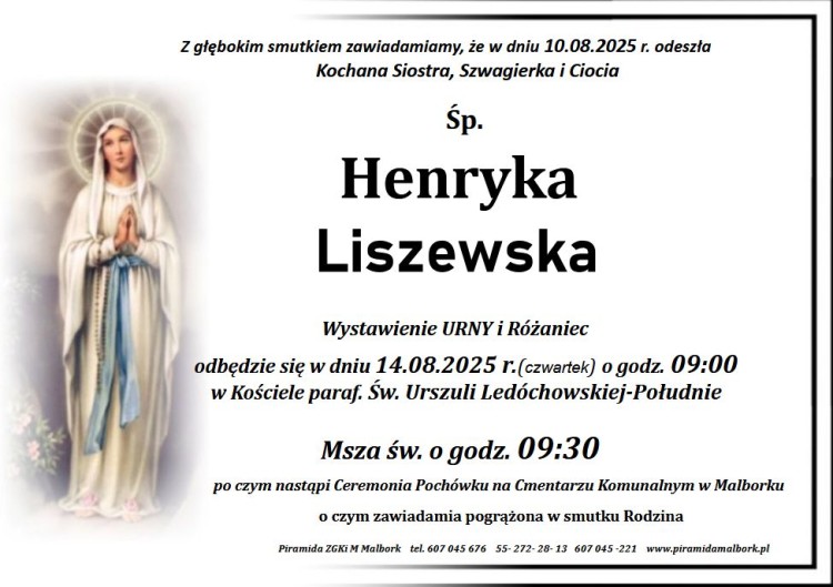 Zmarła Henryka Liszewska. 