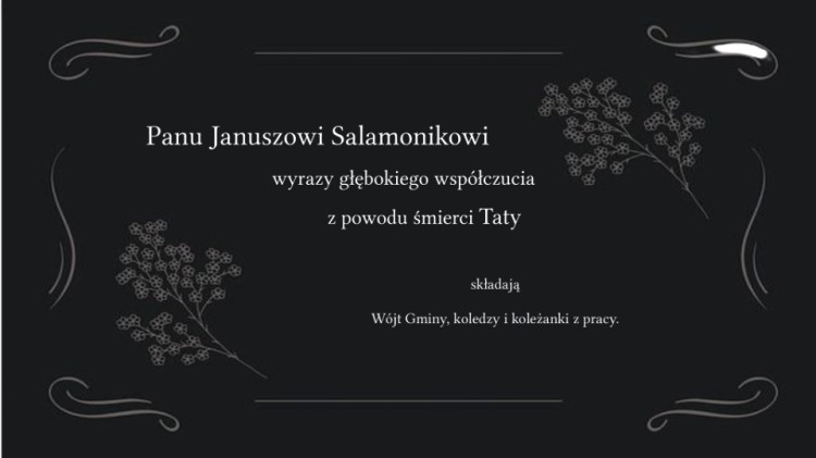 Kondolencje Wójta Gminy Stare Pole oraz pracowników Urzędu Gminy.