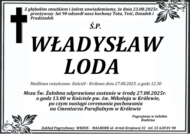 Zmarł Władysław Loda. Miał 90 lat.