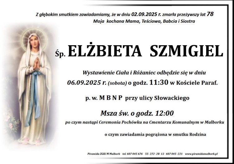 Zmarła Elżbieta Szmigiel. Miała 78 lat.