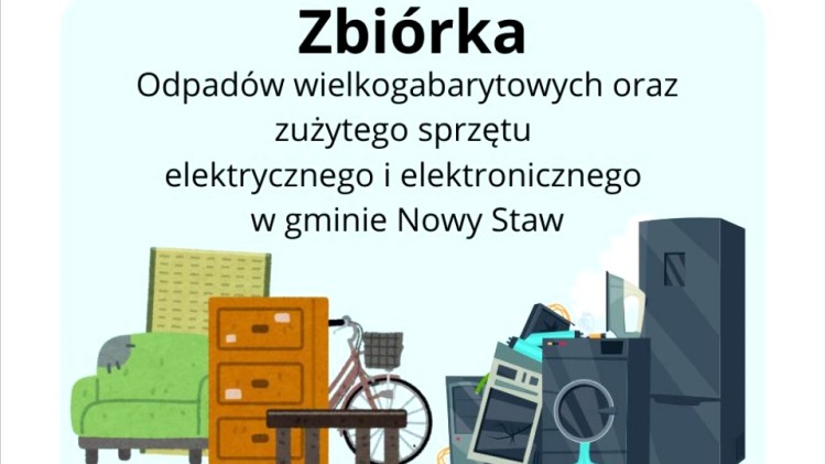 Gmina Nowy Staw. 14 listopada odbędzie się zbiórka odpadów wielkogabarytowych oraz zużytego sprzętu elektrycznego i elektronicznego.