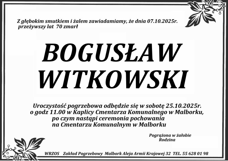 Zmarł Bogusław Witkowski. Miał 70 lat.