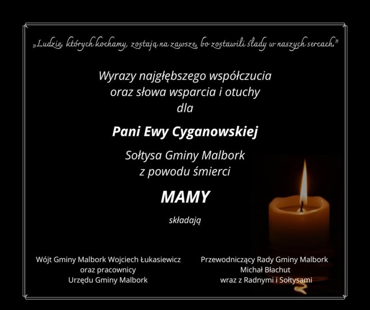 Kondolencje Wójta Gminy Malbork, Przewodniczącego Rady Gminy, pracowników…