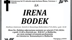 Zmarła Irena Bodek. Żyła 91 lat.