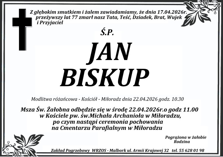 Zmarł Jan Biskup. Miał 77 lat.