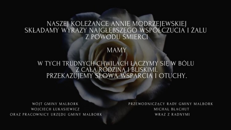 Kondolencje Wójta Gminy Malbork, pracowników Urzędu Gminy, Przewodniczącego…