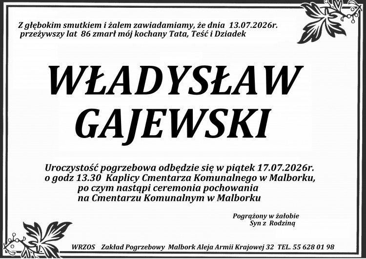 Zmarł Władysław Gajewski. Miał 86 lat.