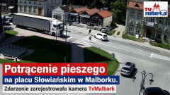 Potrącenie pieszego na placu Słowiańskim w Malborku. Zdarzenie zarejestrowała kamera TvMalbork. Zobacz wideo