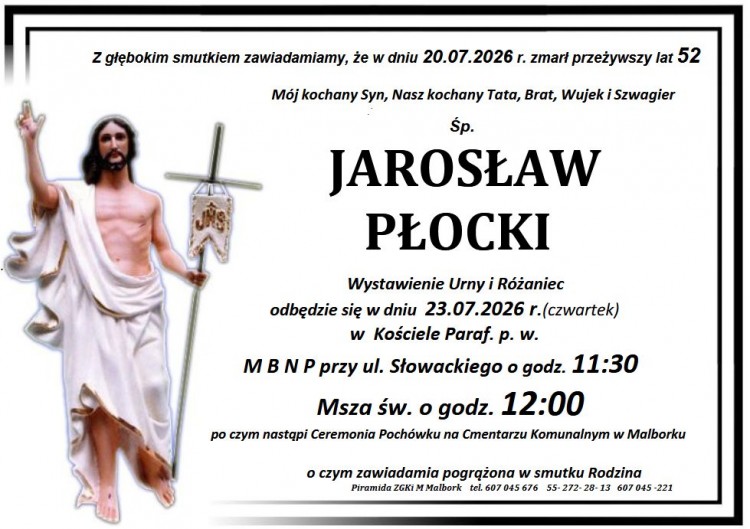 Zmarł Jarosław Płocki. Miał 52 lata.