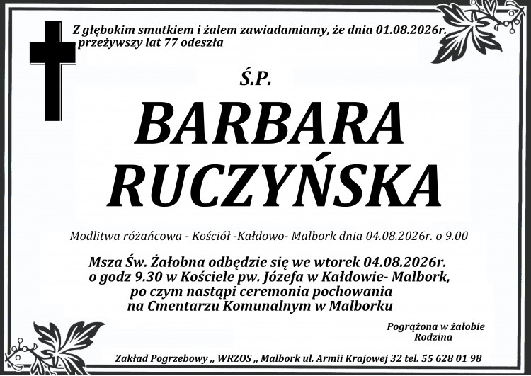 Zmarła Barbara Ruczyńska. Miała 77 lat.