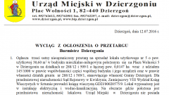 Wyciąg   z  ogłoszenia  o  przetargu na zakup nieruchomości na Placu Wolności w Dzierzgoniu – 20.07.2016