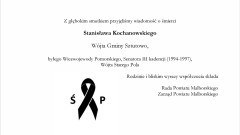 Wyrazy szczerego żalu i współczucia z powodu śmierci Stanisława Kochanowskiego Wójta Gminy Sztutowo, byłego Wicewojewody Pomorskiego, Senatora III kadencji (1994-1997),  Wójta Starego Pola 