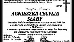 Zmarła Agnieszka Cecylia Słaby. Żyła 65 lat.