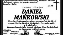 Zmarł Daniel Mańkowski. Żył 34 lata.