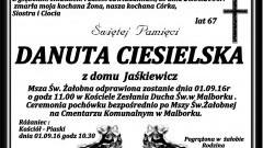 Zmarła Danuta Ciesielska. żyła 67 lat.