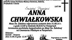 Zmarła Anna Chwiałkowska. Żyła 84 lata.