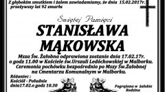 Zmarła Stanisława Mąkowska. Żyła 92 lata.