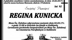 Zmarła Regina Kunicka. Żyła 92 lata.