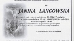 Zmarła Janina Langowska . Żyła 91 lat.