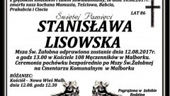 Zmarła Stanisława Lisowska. Żyła 86 lat.