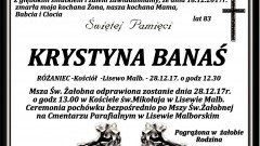 Zmarła Krystyna Banaś. Żyła 83 lata.