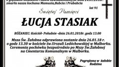 Zmarła Łucja Stasiak. Żyła 91 lat.