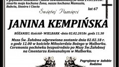 Zmarła Janina Kempińska. Żyła 67 lat.  