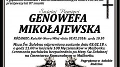 Zmarła Genowefa Mikołajewska. Żyła 87 lat.