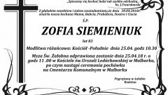 Zmarła Zofia Siemieniuk. Żyła 83 lata.