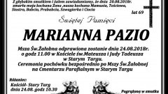 Zmarła Marianna Pazio. Żyła 69 lat.