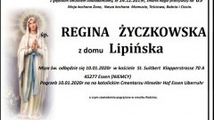 Zmarła Regina Życzkowska z domu Lipińska. Żyła 69 lat. 