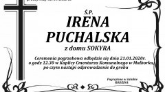 Zmarła Irena Puchalska z domu Sokyra. Żyła 84 lata.