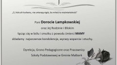 Dyrekcja, Grono Pedagogiczne oraz Pracownicy Szkoły Podstawowej w Gminie Malbork składają kondolencje