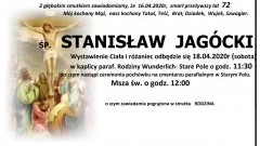 Zmarł Stanisław Jagócki. Żył 72 lata.