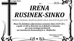 Zmarła Irena Rusinek - Sinko. Żyła 74 lata.