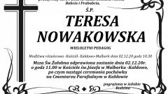 Zmarła Teresa Nowakowska. Żyła 84 lata.