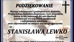 Podziękowanie za udział w ceremonii pogrzebowej śp. Stanisława Lewko.