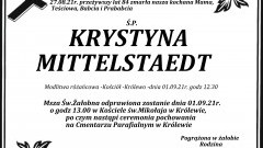 Zmarła Krystyna Mittelstaedt. Żyła 84 lata.