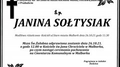 Zmarła Janina Sołtysiak. Żyła 86 lat.